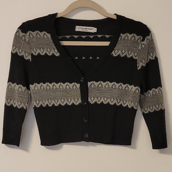Made in USA Cotton Emporium black & gray knit cropped cardigan sz: M - Picture 3 of 8